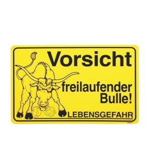 Warnschild &raquo;Freilaufender Bulle&laquo; Kunststoff Schild &middot; 30x20cm